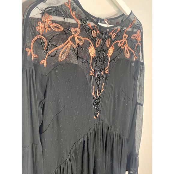 Free People Panama City Bell Sleeve Swing Mini Dress Black Women's Size Medium - Picture 6 of 13